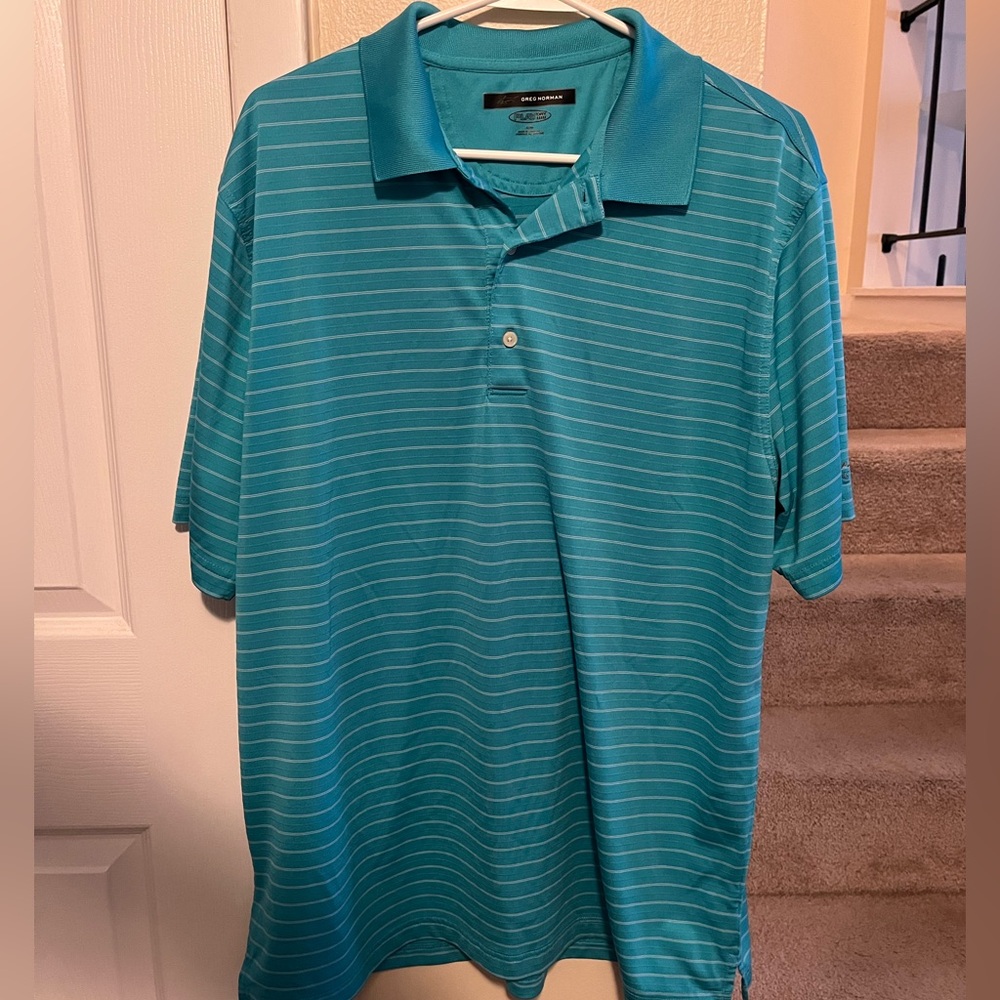 Greg Norman Teal Playdry golf polo large